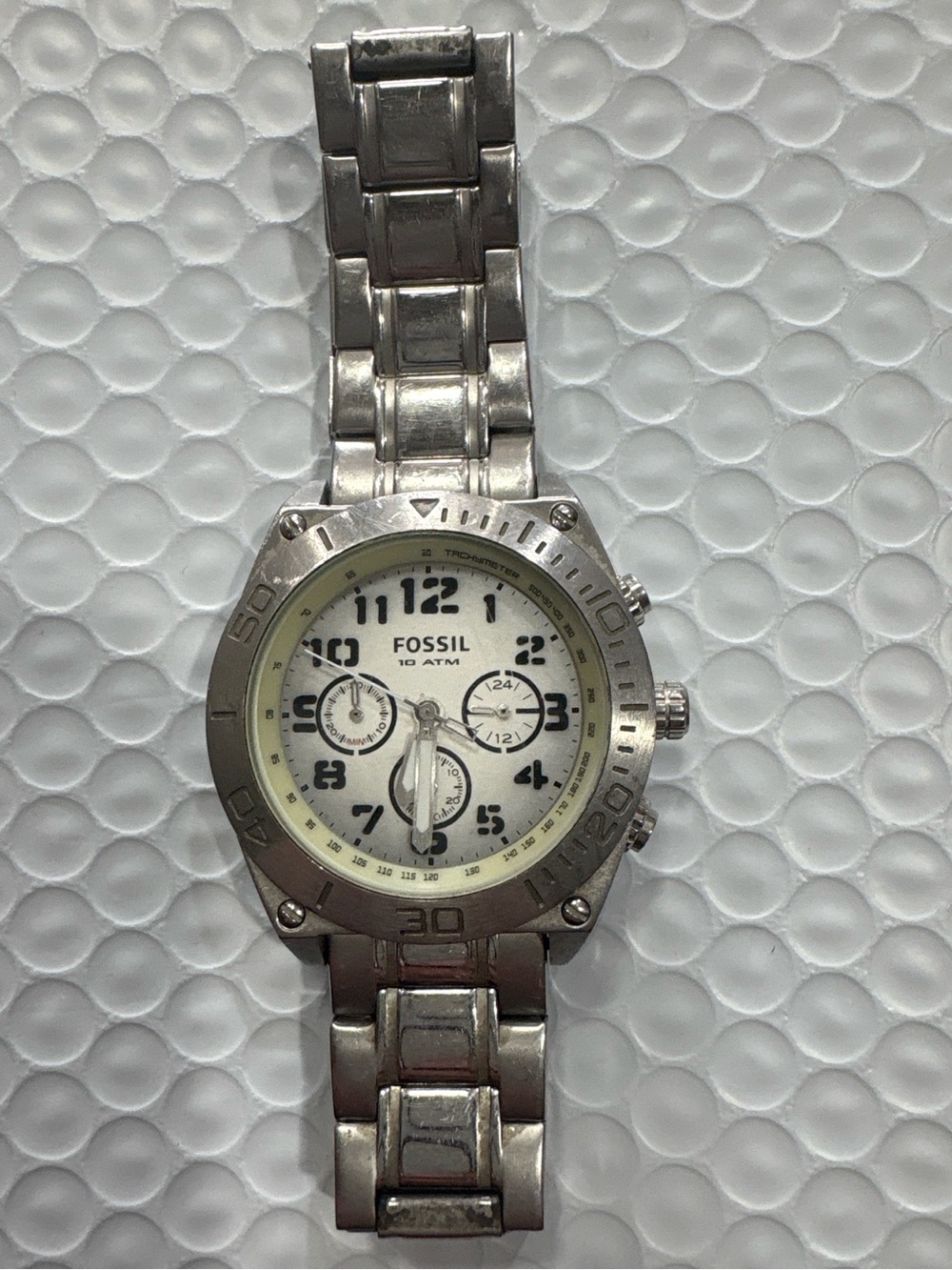 Fossil Men's Silver Stainless Steel Chronograph with White Dial